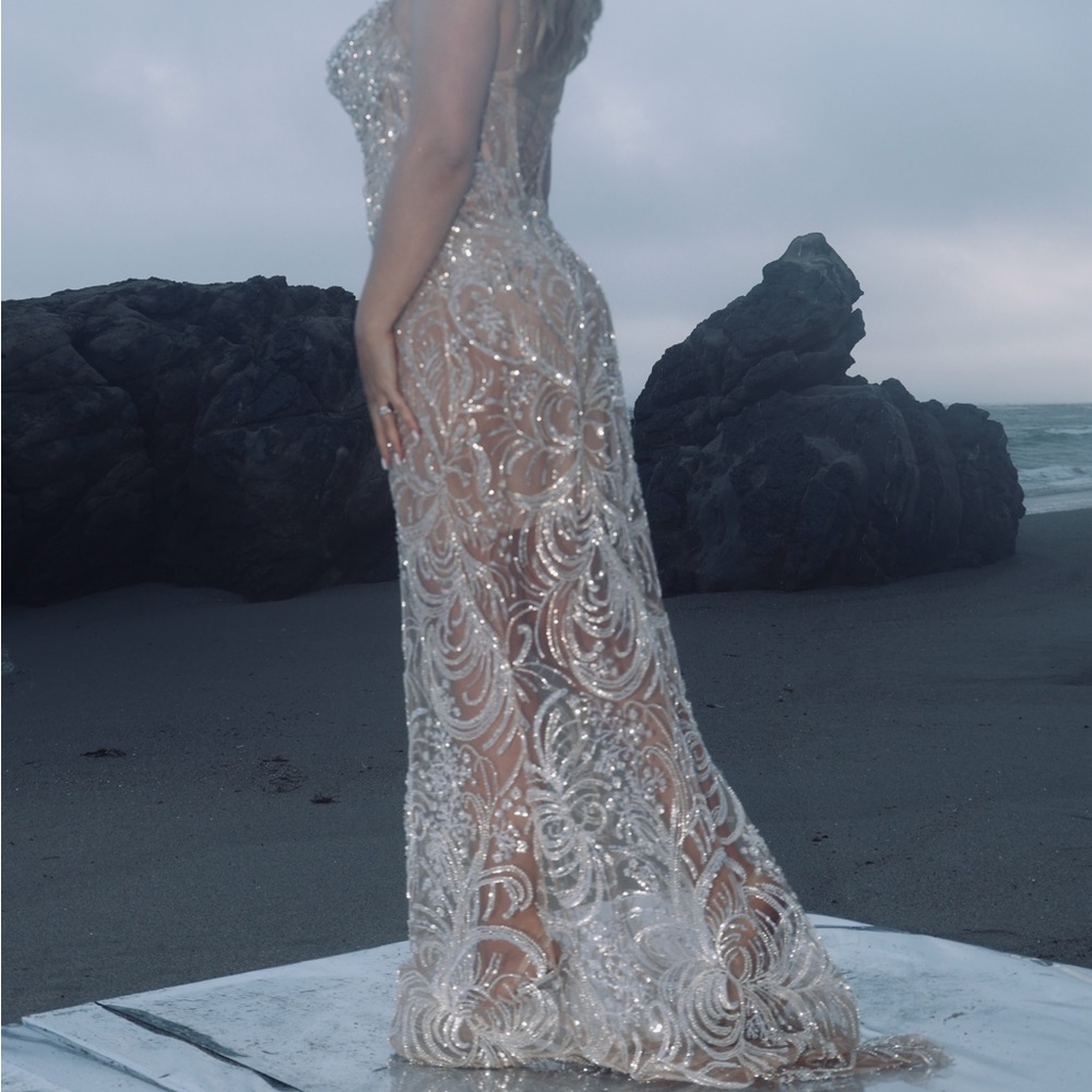 Elegant Silver Wedding, Prom, Party Embellished Dress - Picture 5 of 6